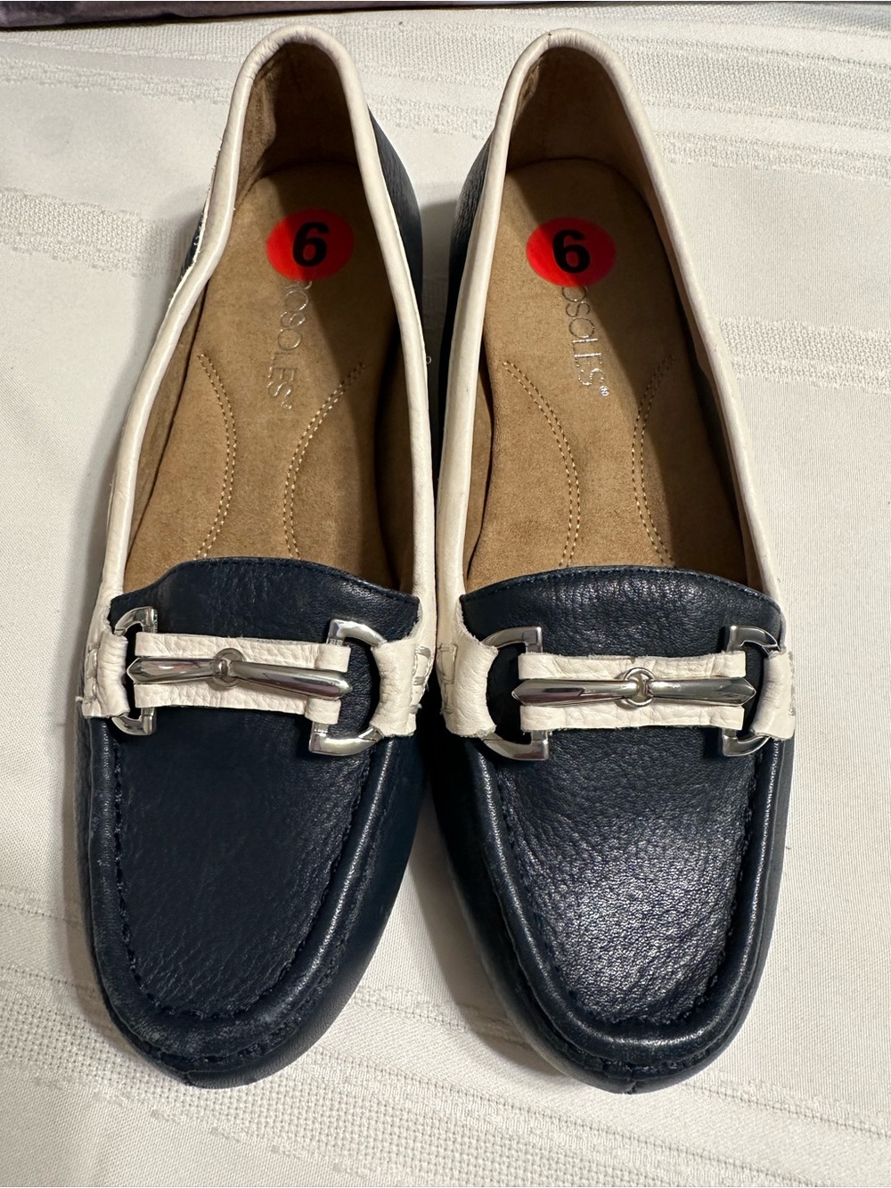 Aerosoles Drive Along Women’s Size 6 Leather Navy White Driving Loafers New